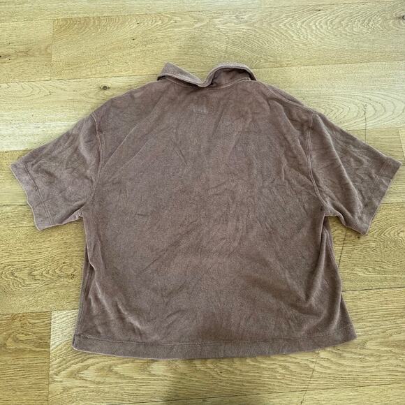 Abercrombie & Fitch Cropped Terry Button Front Shirt in Tan - Picture 4 of 4